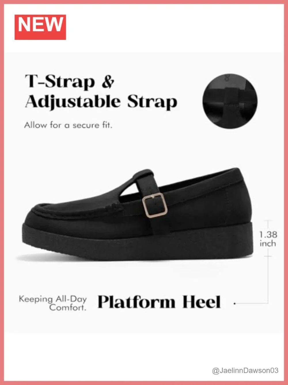 Womens Platform Loafers T-Strap Mary Jane Square Toe Faux Suede Slip On
